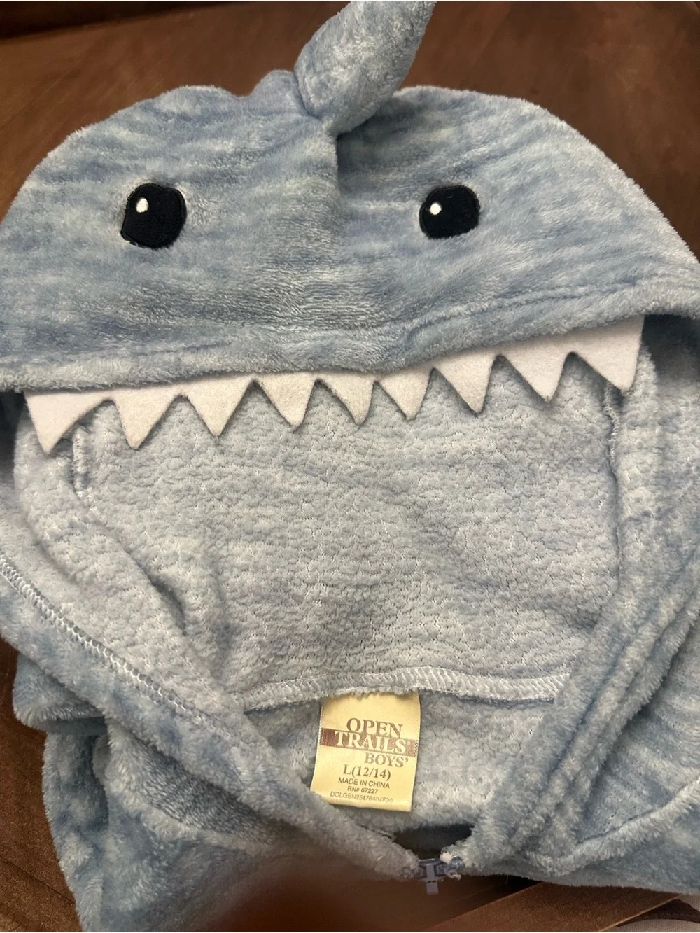 Plush Light Blue Shark Hooded onesie
